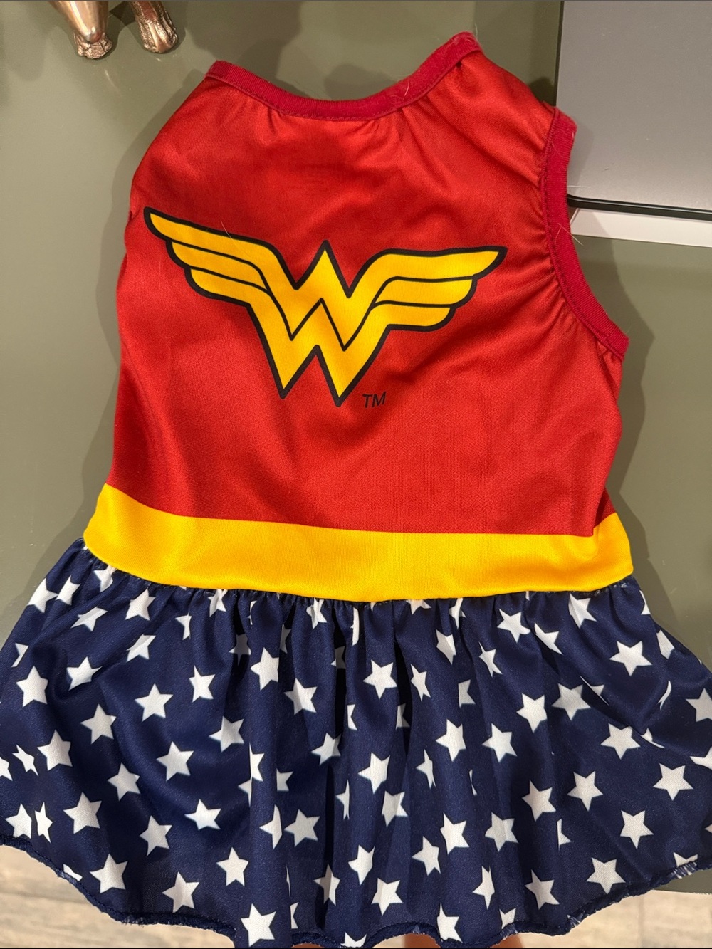 Small dog Wonder Woman Costume Dress - Red, Yellow & Navy